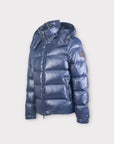 NAVY GLOSSY PUFFER JACKET - Aumille