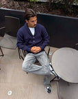 NAVY RIBBED CARDIGAN - Aumille