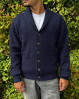 NAVY RIBBED CARDIGAN - Aumille