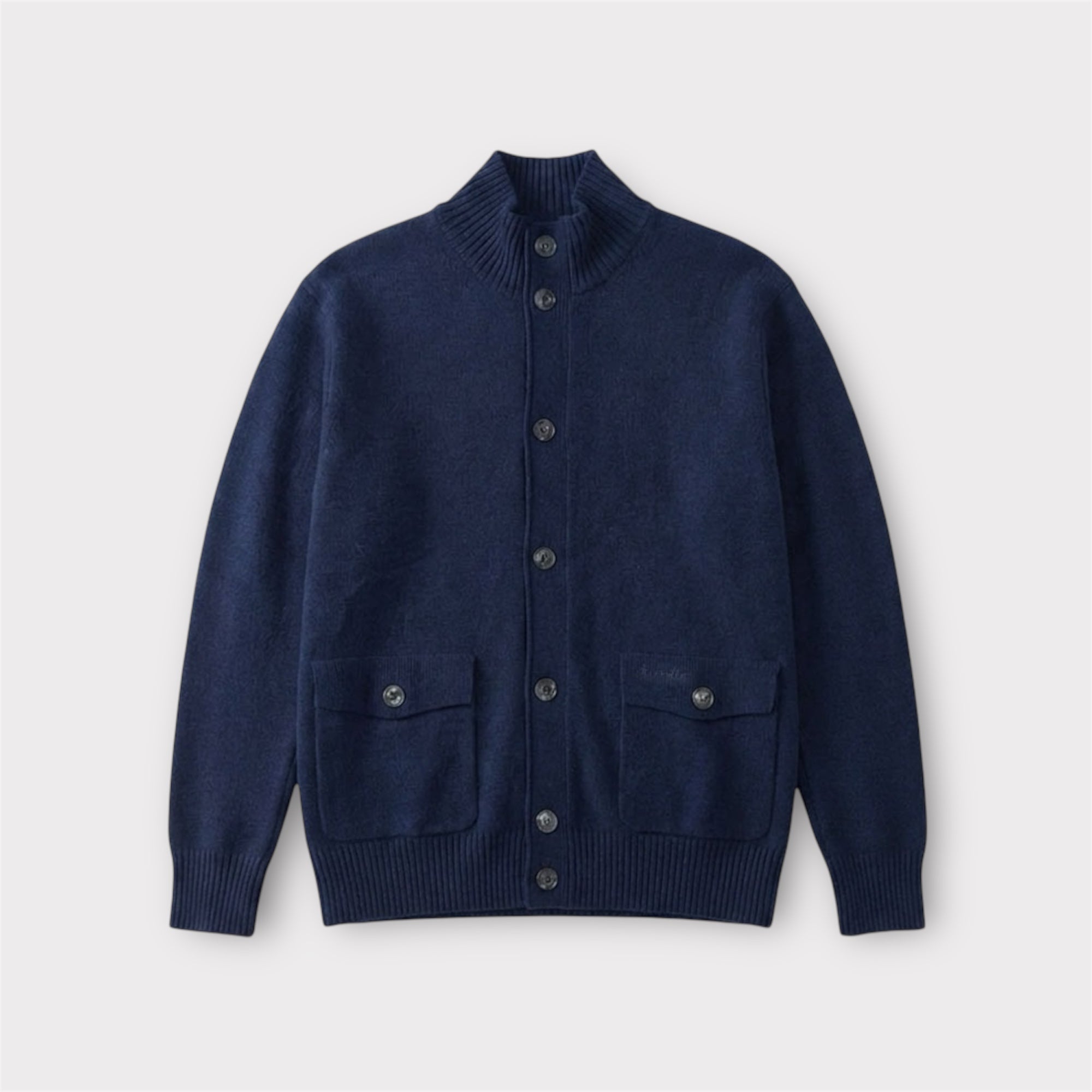 NAVY BUTTON CARDIGAN - Aumille