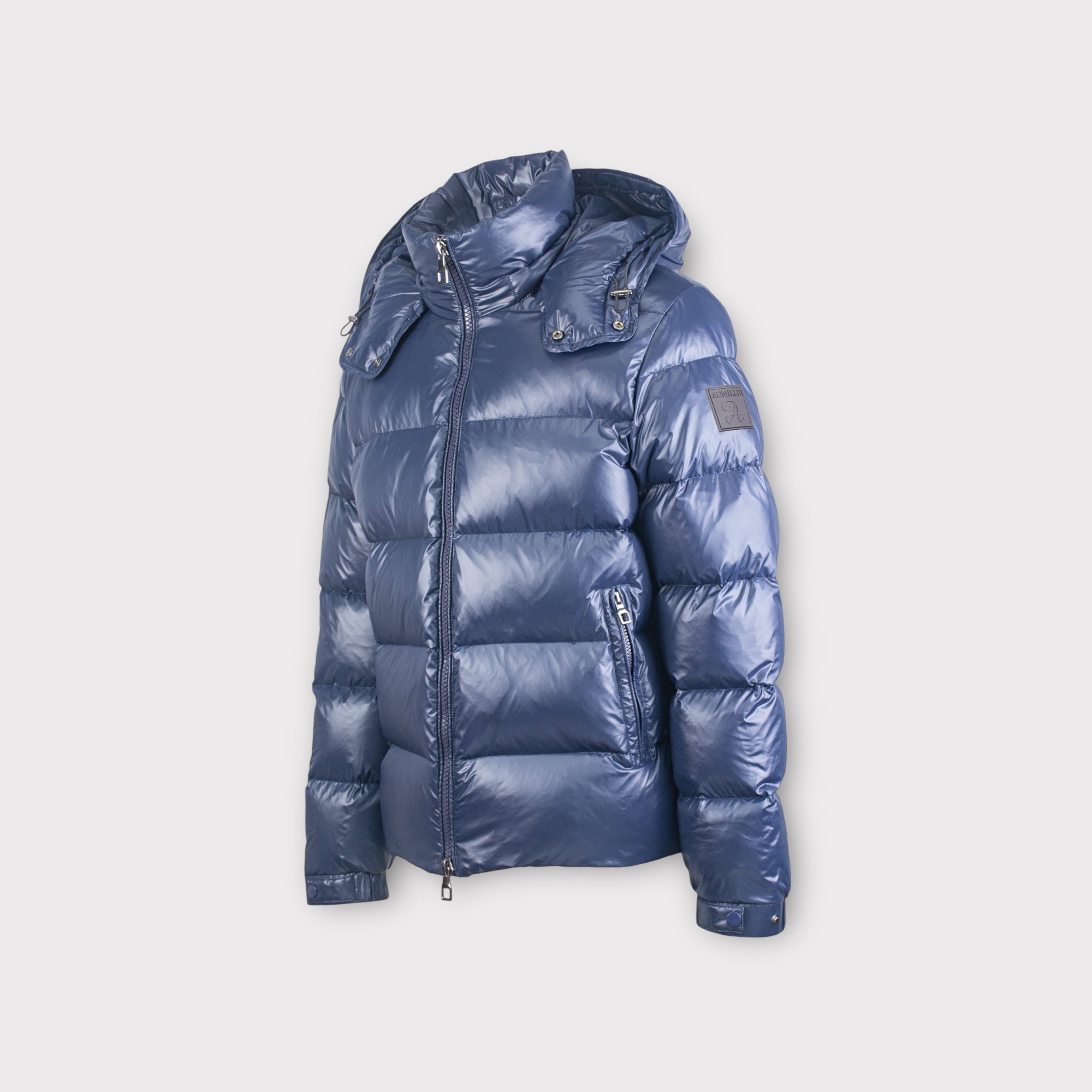 NAVY GLOSSY PUFFER JACKET - Aumille