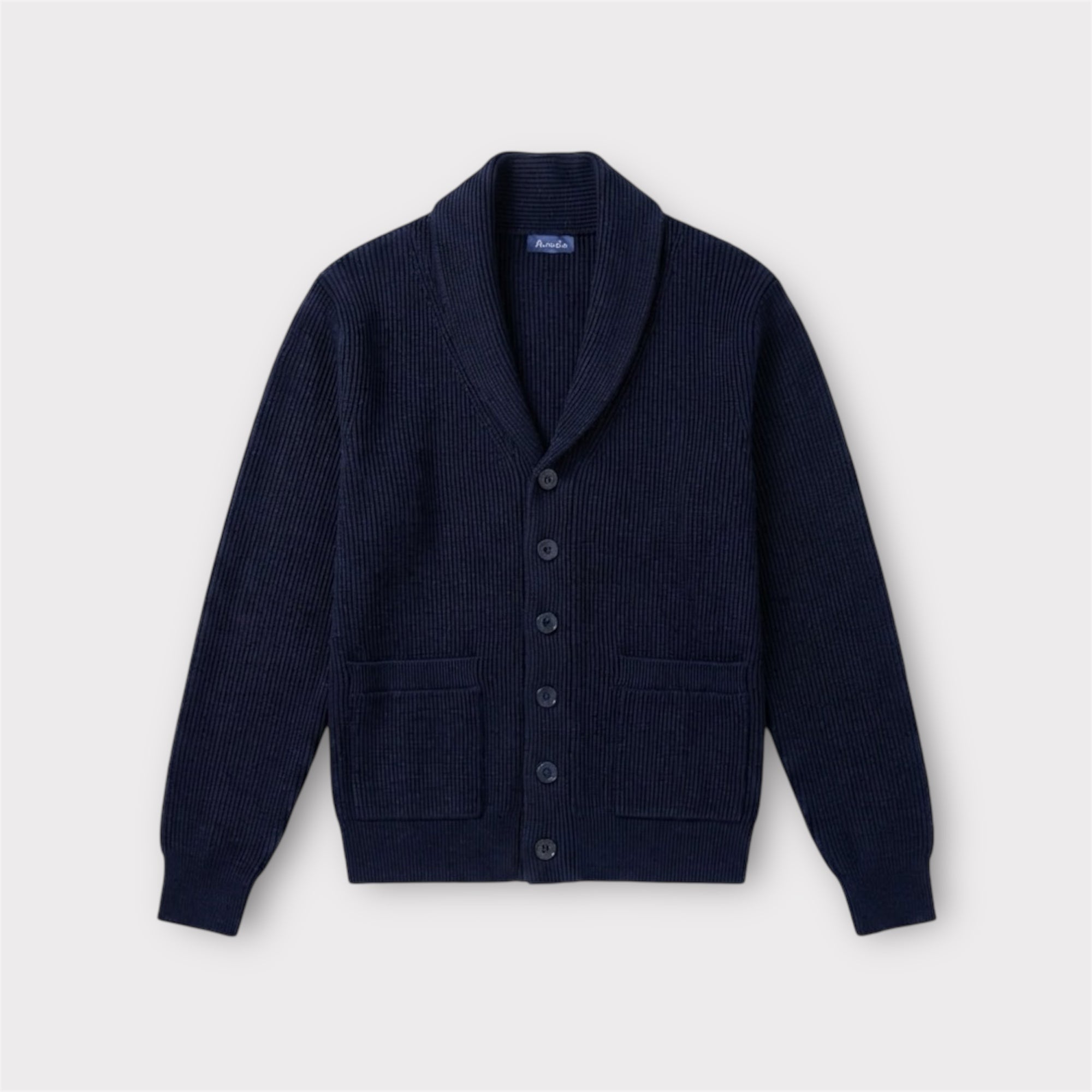 NAVY RIBBED CARDIGAN - Aumille