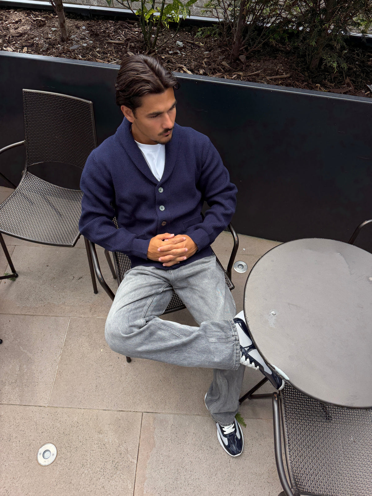 NAVY RIBBED CARDIGAN - Aumille