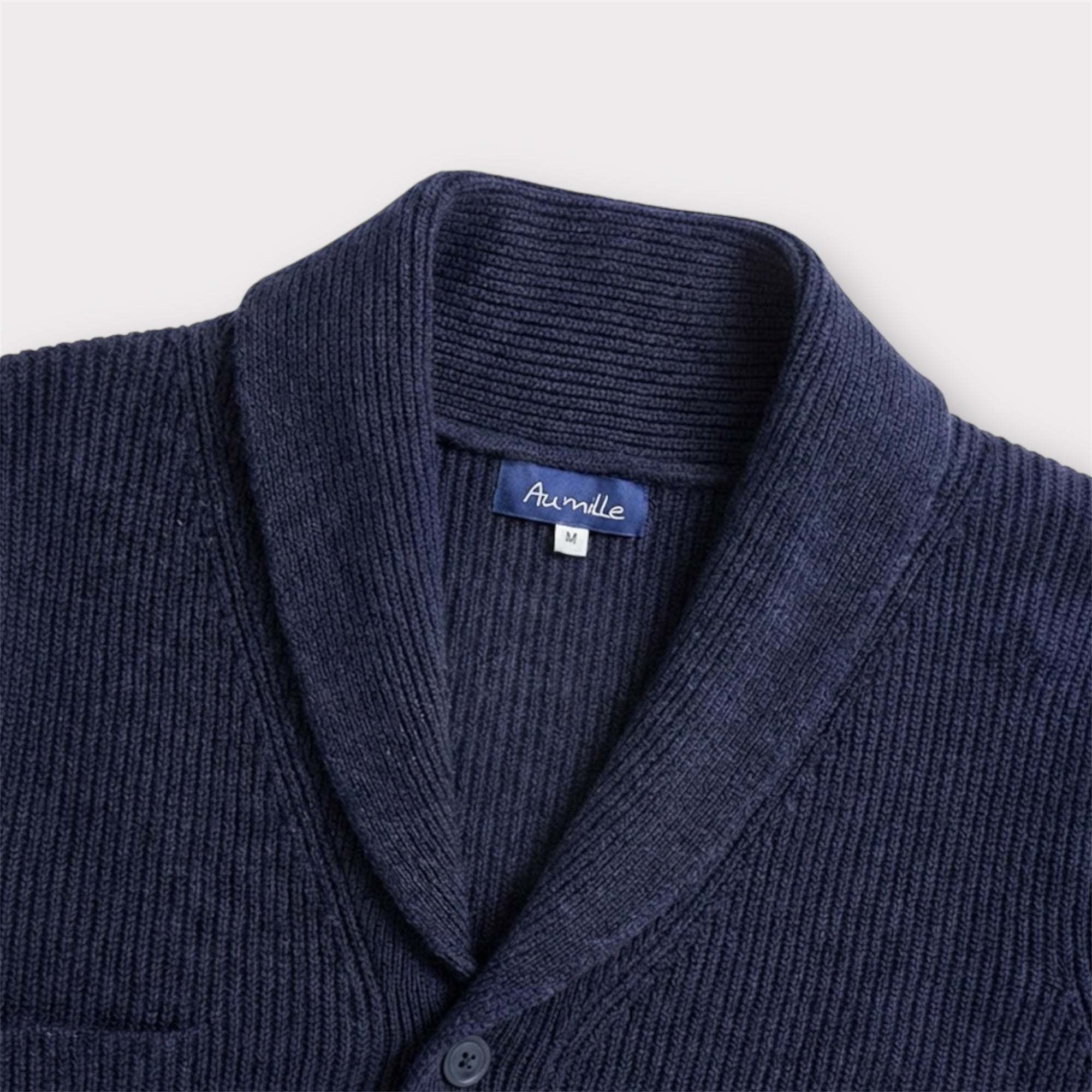 NAVY RIBBED CARDIGAN - Aumille
