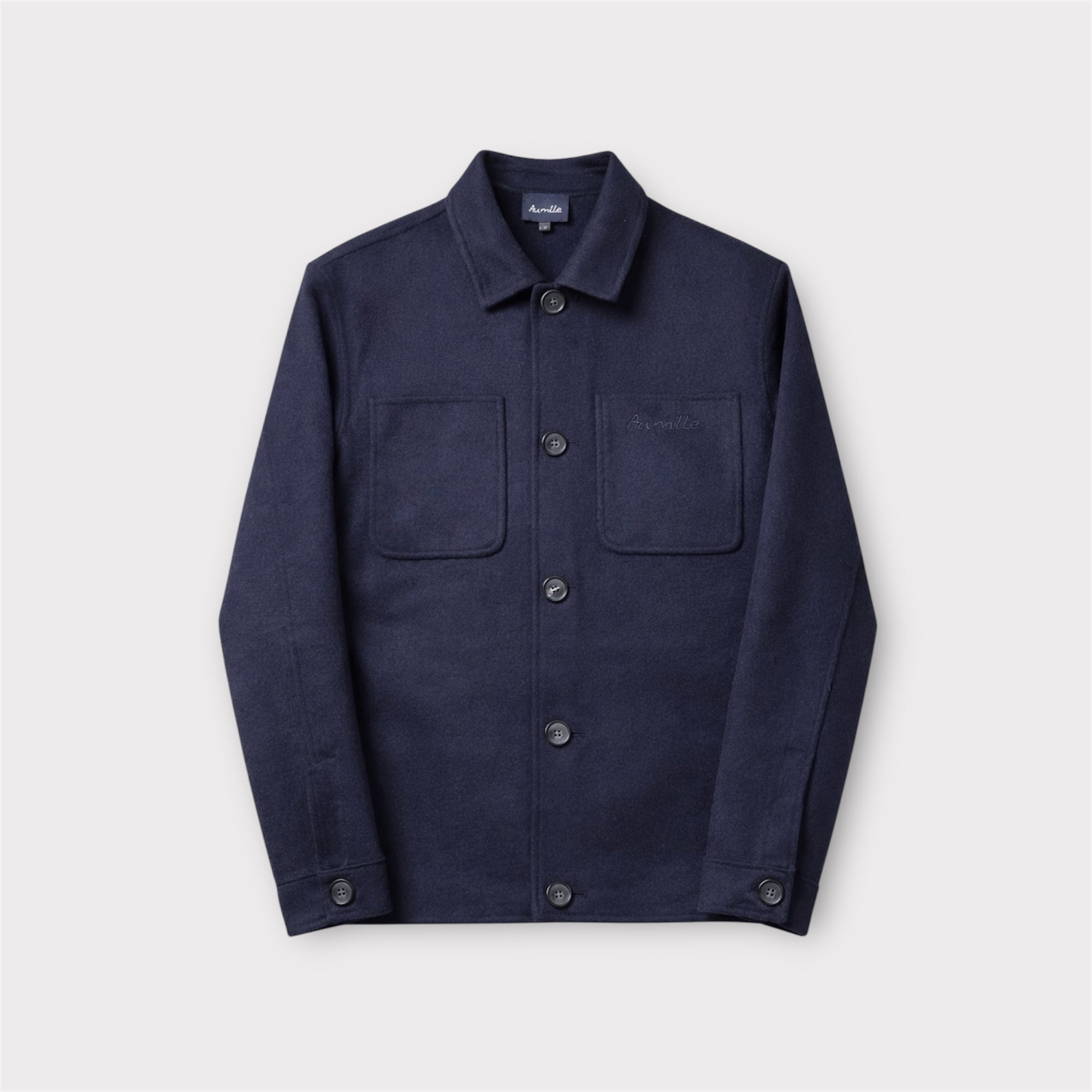 NAVY WOOL OVERSHIRT - Aumille